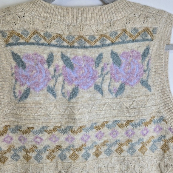 Heartloom Cottagecore Jacquard Floral Sweater Vest, Oat Beige, Small 236S52A NEW - Picture 9 of 11